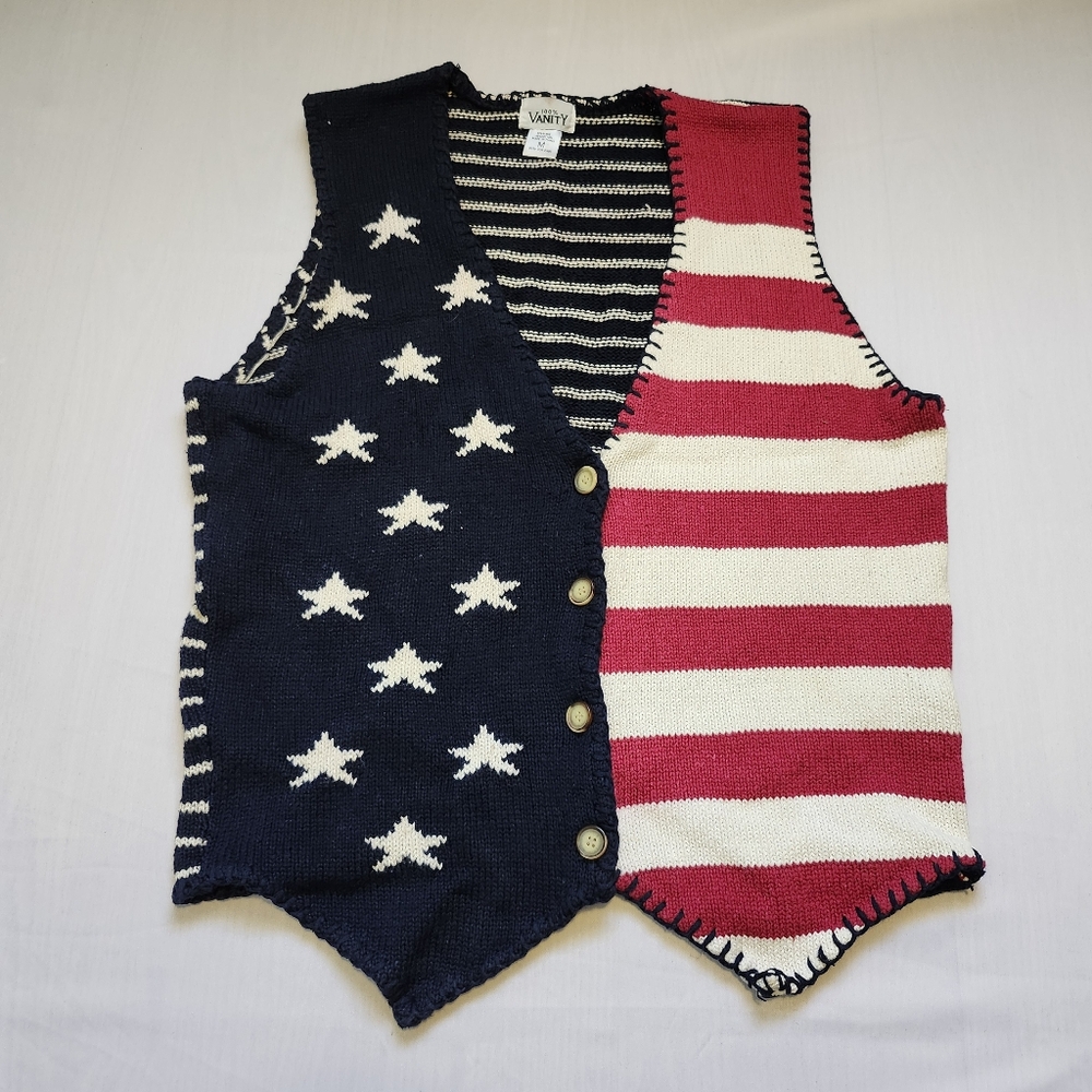Vintage Vanity Patriotic Button-down Vest, Women's Medium